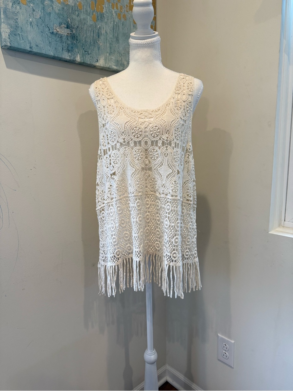 Annabelle Crochet Fringe Tank Top — Cream & Black Label
